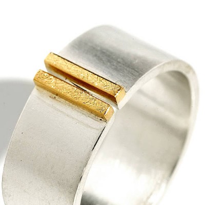 Silver And Gold Double Bar Wide Band Ring - The Handmade ™