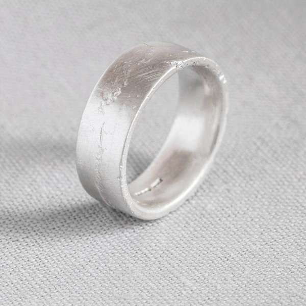 Silver Flat Sand Cast Wedding Ring - The Handmade ™