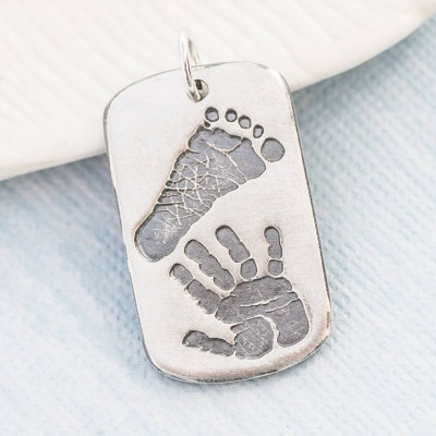 Footprint Handprint Mens Dog Tag Necklace - Two Pendants - The Handmade ™