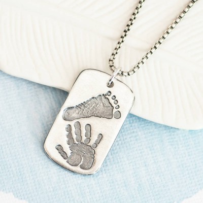 Footprint Handprint Mens Dog Tag Necklace - Two Pendants - The Handmade ™