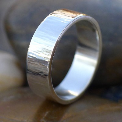 Hammered Silver Ring With Tree Bark Finish - The Handmade ™
