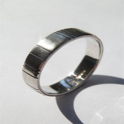 Mens Silver Barcode Oxidized Ring - The Handmade ™