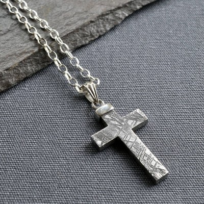 Meteorite And Silver Cross Necklace - The Handmade ™