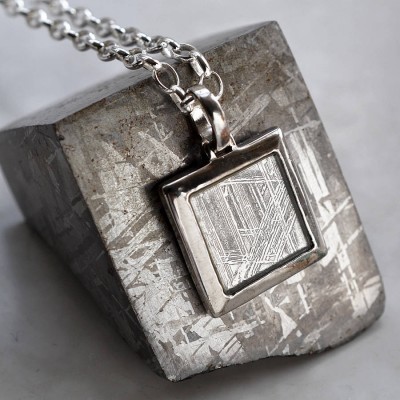 Meteorite And Silver Square Necklace - The Handmade ™