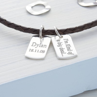 Silver Mini Dog Tag Leather Necklace - The Handmade ™