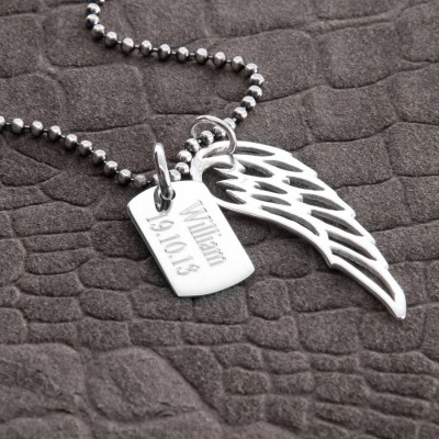 Personalised Silver Wing And Dogtag Pendant - The Handmade ™