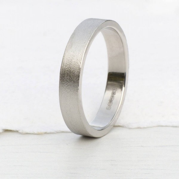 White Gold Wedding Ring With Spun Silk Finish - The Handmade ™