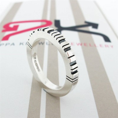 Thick Square Silver Barcode Ring - The Handmade ™