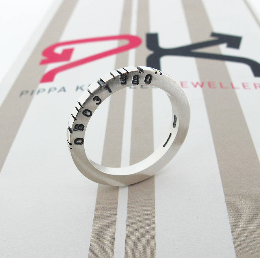 Thin Square Silver Barcode Ring - The Handmade