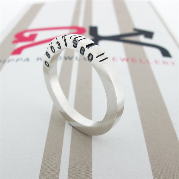 Thin Square Silver Barcode Ring - The Handmade ™