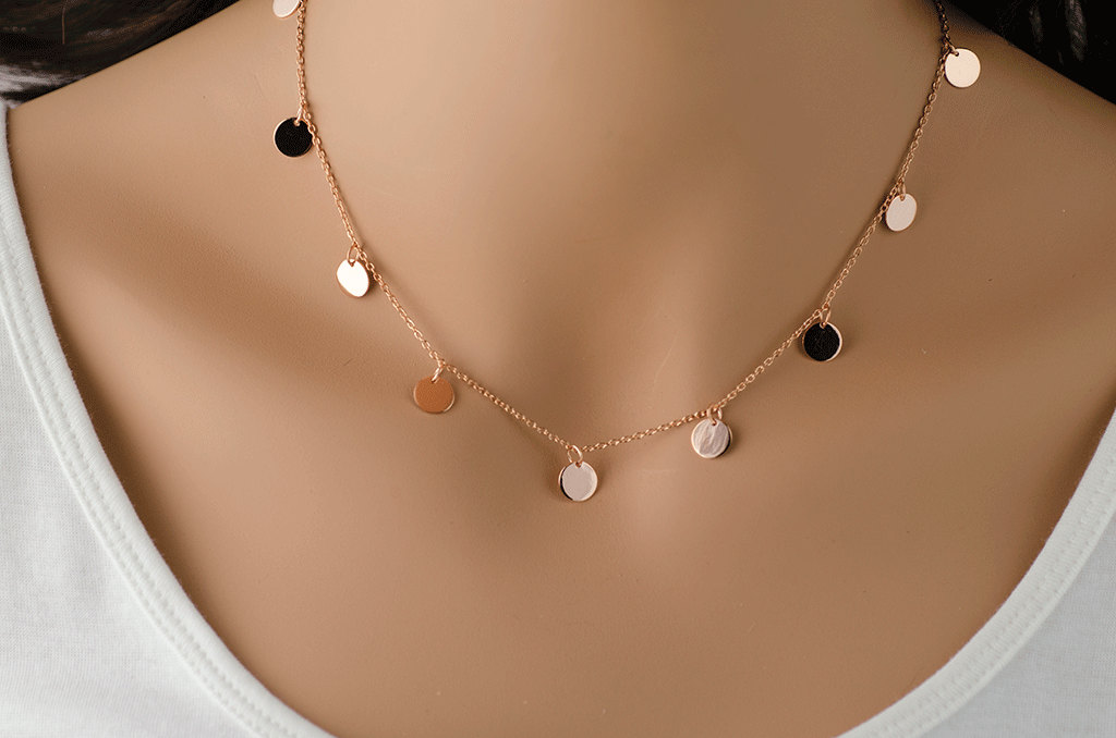Gold Coin Necklace, Coin Necklace, Celebrity Style, Gold Disc Drop Necklace, Tiny Disc Drop Necklace, Coin Drop Necklace, Multi Coin Drop