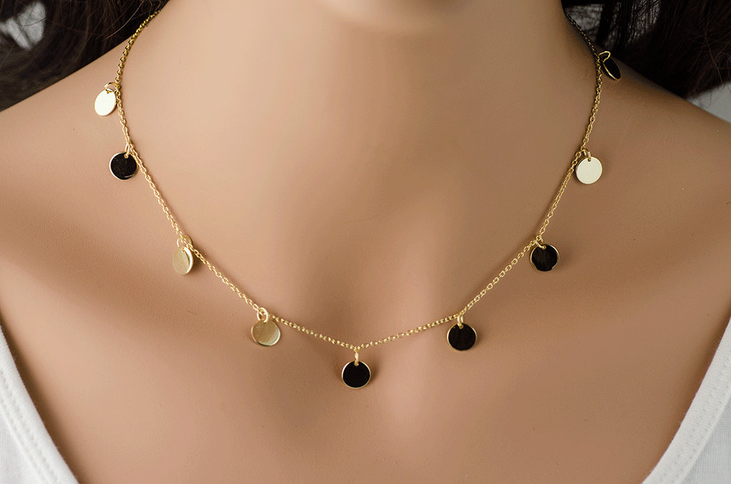 Gold Coin Necklace, Coin Necklace, Celebrity Style, Gold Disc Drop Necklace, Tiny Disc Drop Necklace, Coin Drop Necklace, Multi Coin Drop