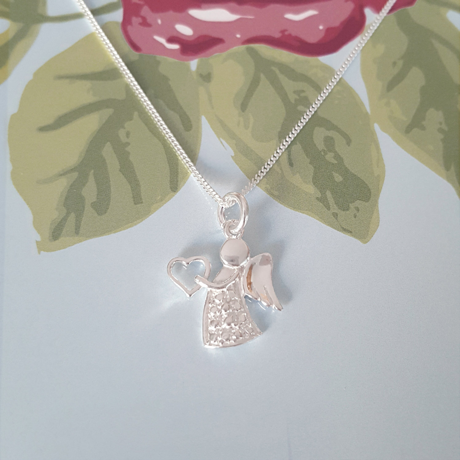 Angel Necklace, Sterling Silver Angel Necklace, Silver Angel Necklace, Angel Charm, Gift For Her