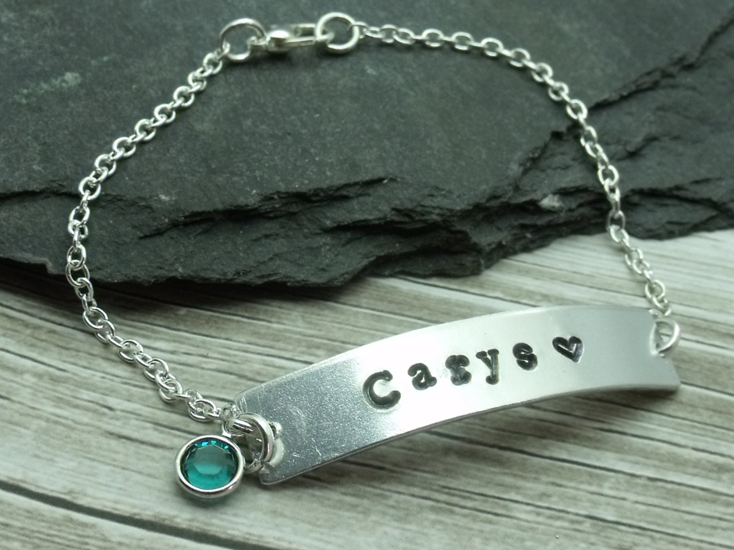 Hand Stamped Name Bar Bracelet With Birthstone, Personalised Name Bracelet, Christmas Gift, Name Plate Bracelet, Mum/Mom, Best Friend Gift