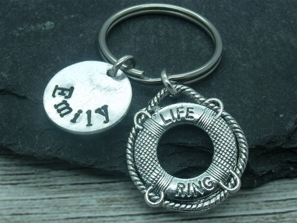 Life ring hand stamped keyring, life guard keyring, life guard keychain, personalised life guard gift, name gift, custom name word