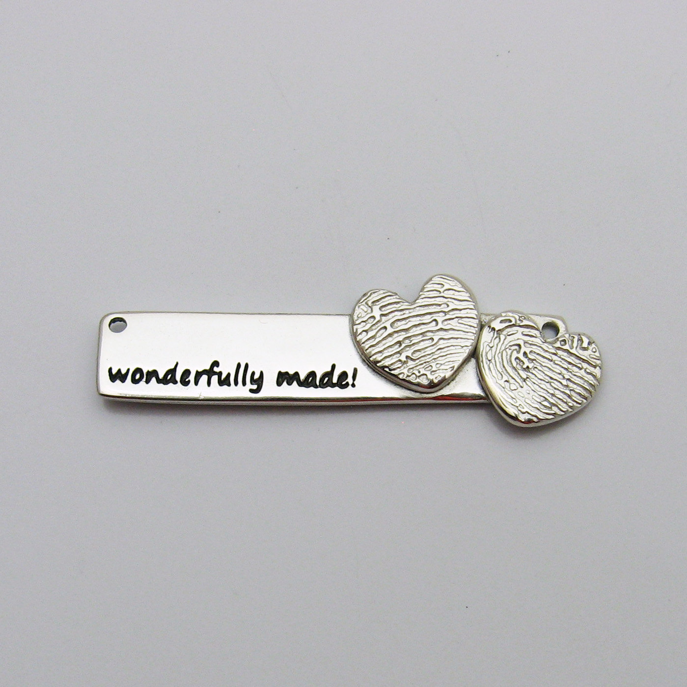 Fingerprint Jewelry, Handwriting Jewelry, Fingerprint and Handwriting, Silver Heart Fingerprint, Silver Bar, Personalized Jewelry, Wedding