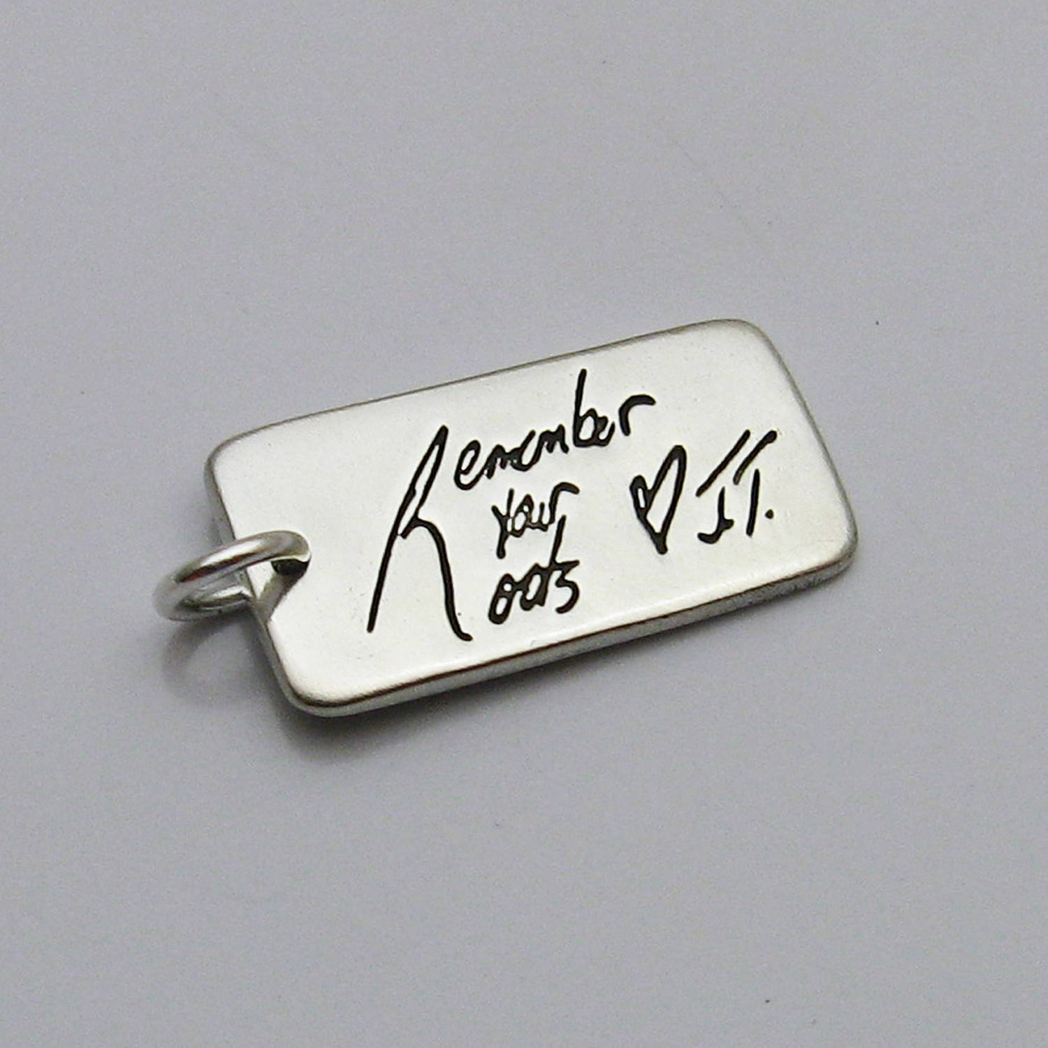 Handwriting Jewelry, Silver Bar Charm, Handmade Silver Pendant, Personalized Jewelry, Children's Artwork, Signature Jewelry, Men's Jewelry