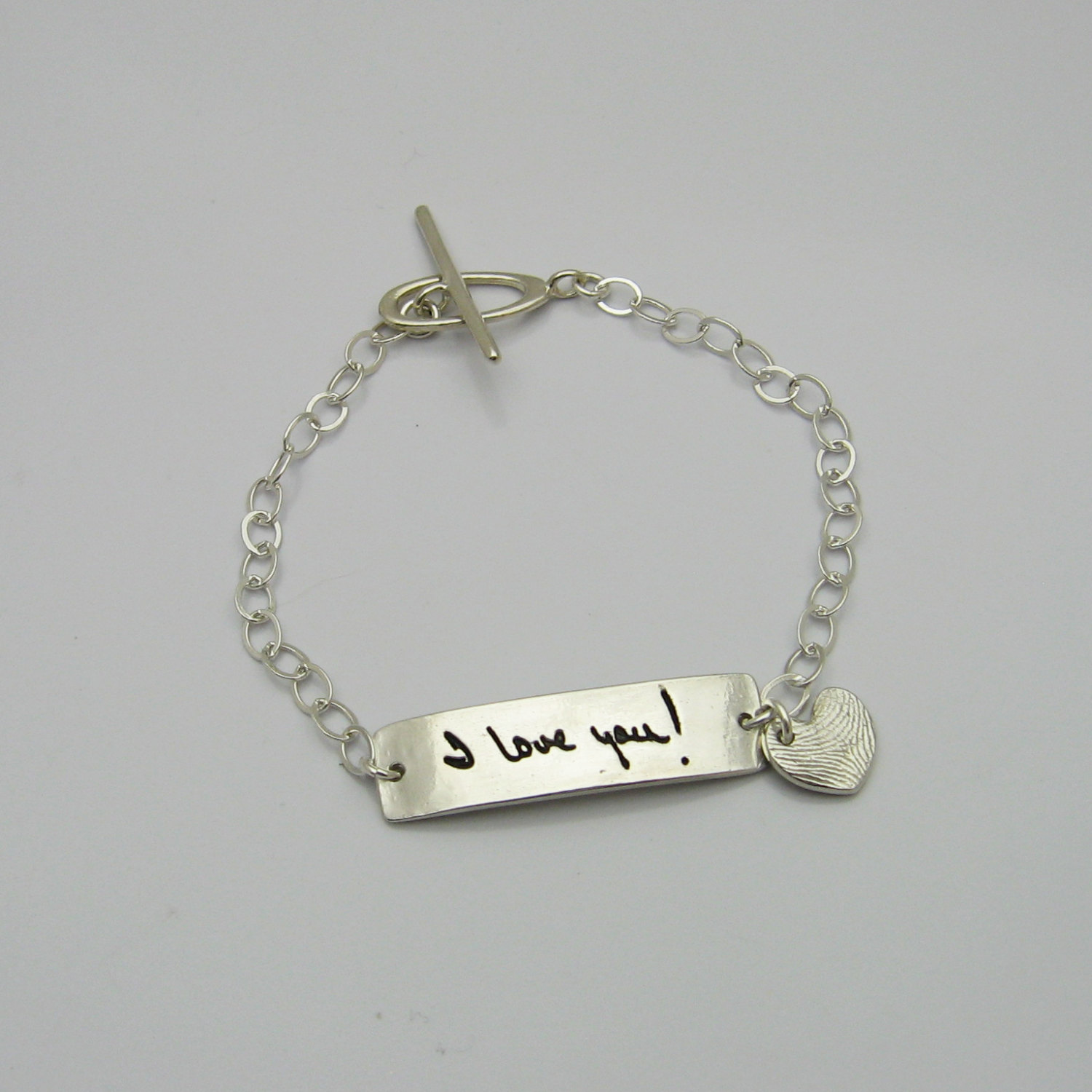 Handwriting and Fingerprint Jewelry Sterling Silver Bracelet with YOUR Handwriting and Fingerprint Custom Personalized Keepsake Memorium