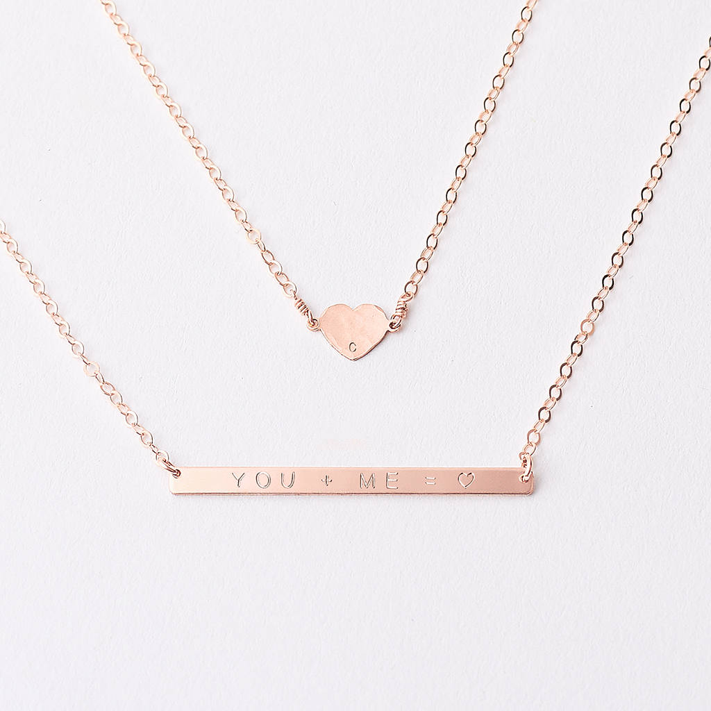 Heart and skinny bar layering necklace set - personalised bar necklace - gold initial necklace - heart necklace - gold fill, sterling silver