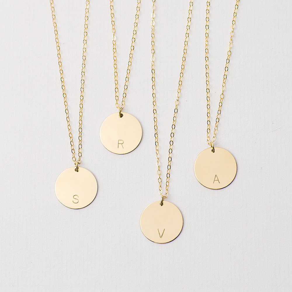 Long personalised disc necklace - large gold circle necklace - customised initial necklace - large disc necklace - girlfriend gift
