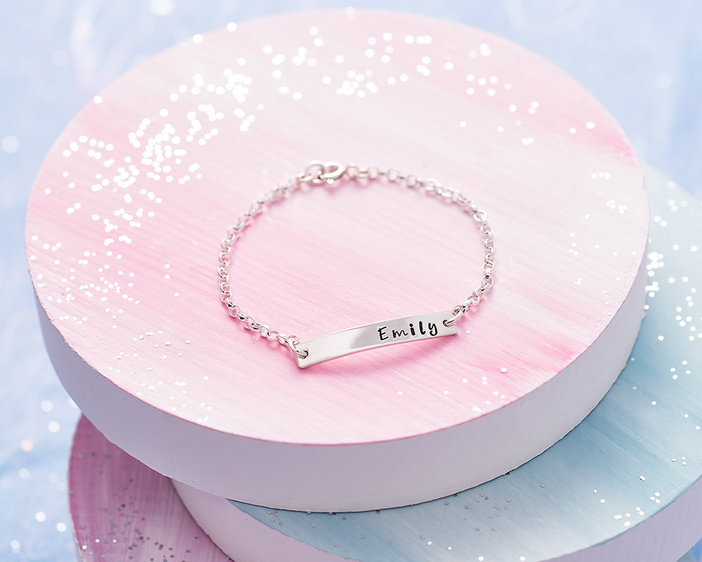 Personalised Bridesmaid or Flower Girl Gift - Sterling Silver Name Bracelet - Custom Name Bar Bracelet - Hand Stamped Bar Bracelet