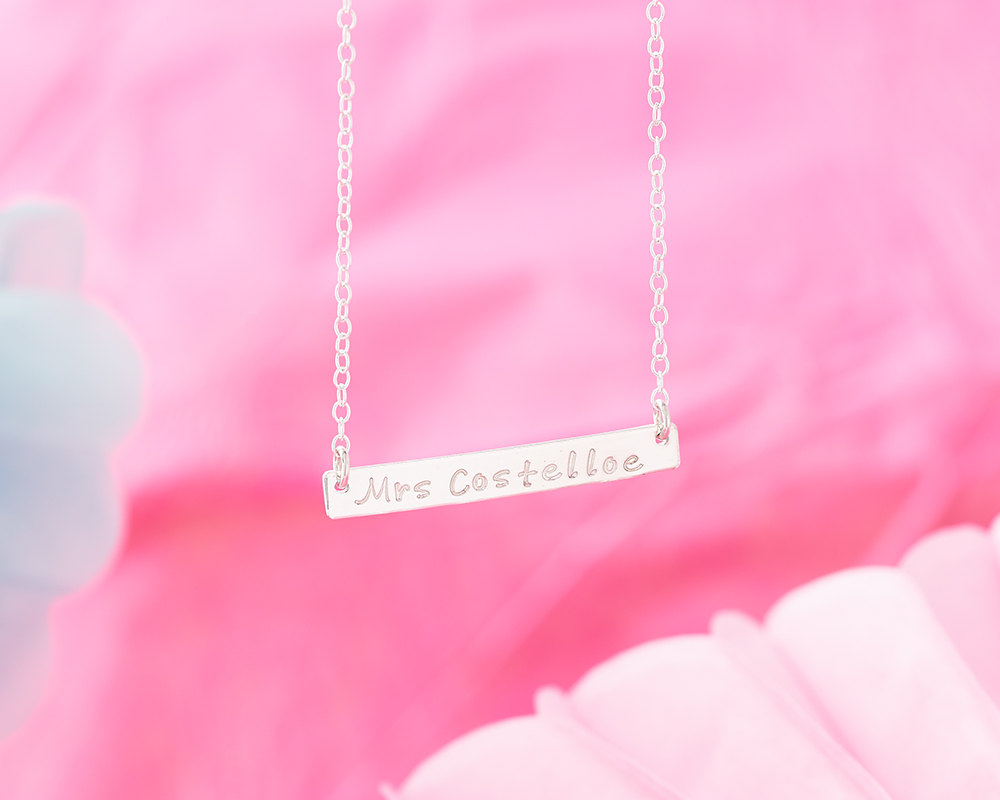 Personalised Mrs Necklace - Bridal Shower Gift - Hen Party Gift - Bar Necklace - New Bride Gift - Honeymoon Necklace - Sterling Silver