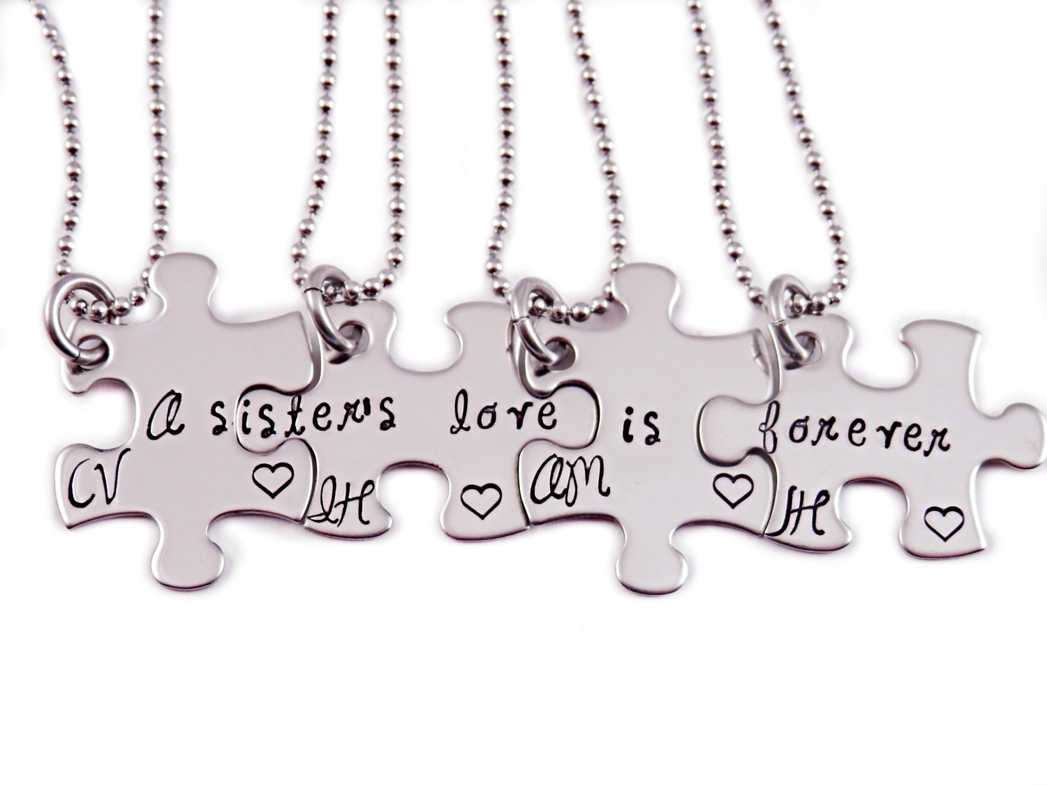 Personalized A Sister's Love Is Forever Puzzle Piece Necklace Set - Engraved Necklaces - Sisters - Sister Necklaces - Sister Jewelry - 1178