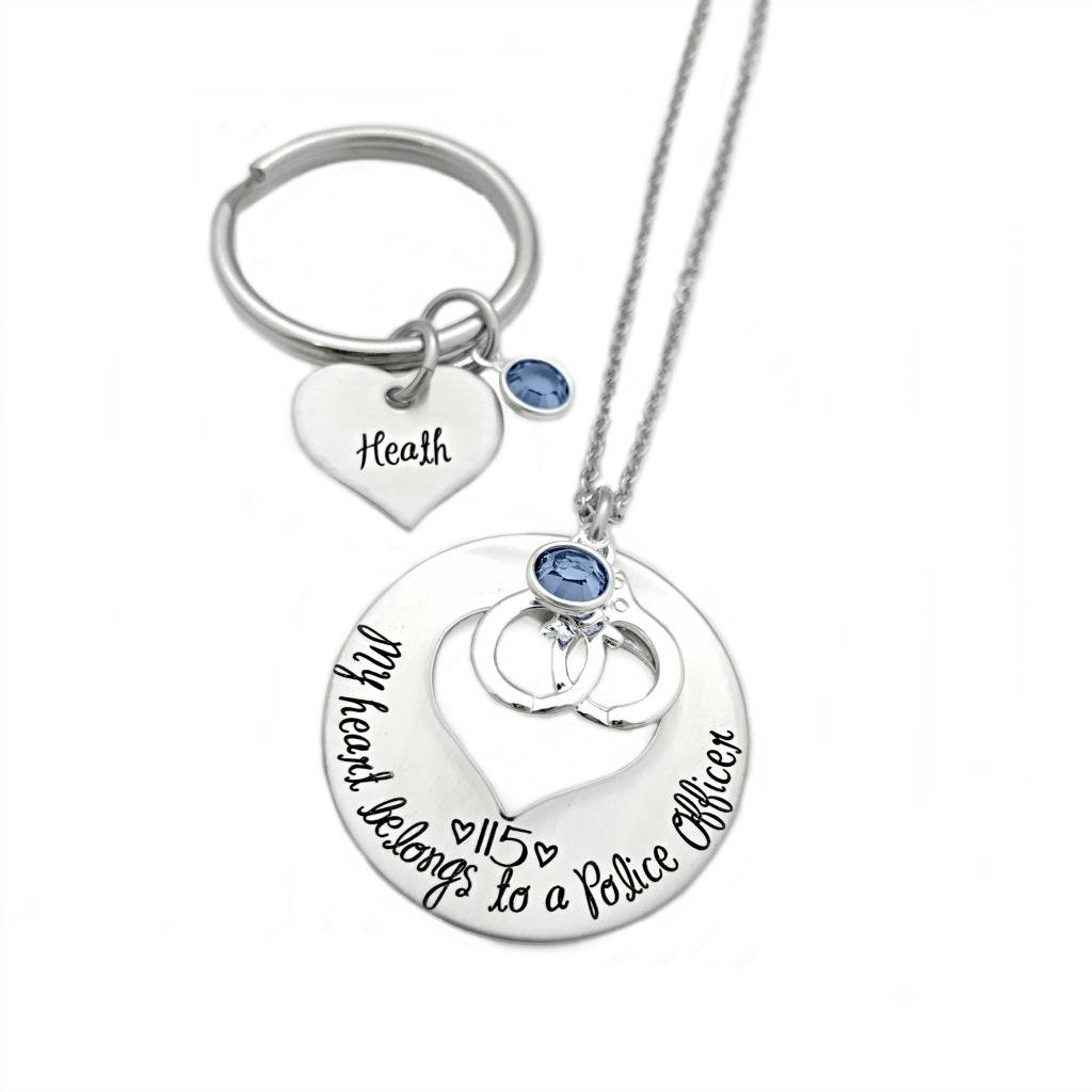 Personalized My Heart Belongs To A Police Officer - Engraved Jewlery - Police Man - Trooper - Highway Patrol Officer - Cop Wife - 1110