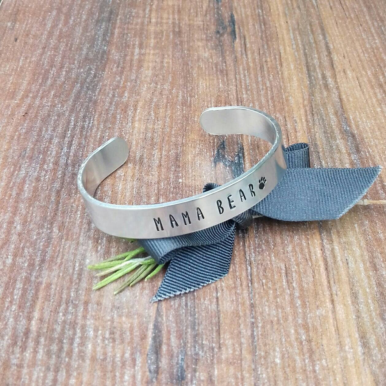 Mama Bear Bracelet, Gifts For Mum, Hand Stamped Cuff Bracelet, Baby Shower Gifts,