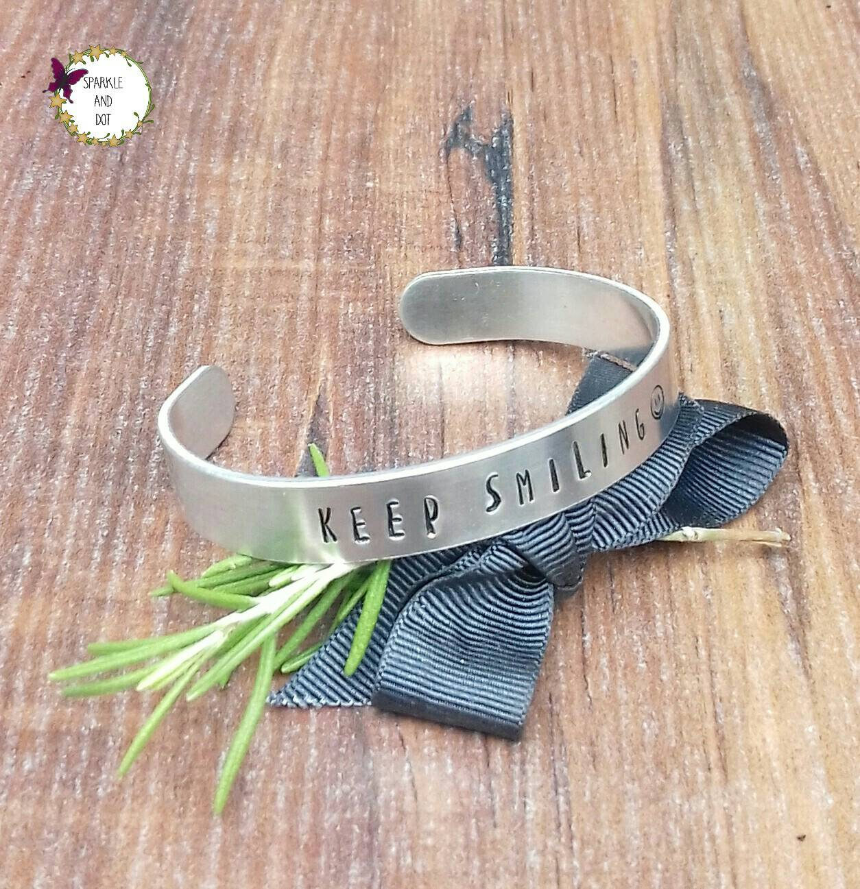 Smiley Face Hand Stamped Bracelet, Smiley Face, Cheer Up Gift, Hand Stamped Bracelet, Smiley Face Gifts,