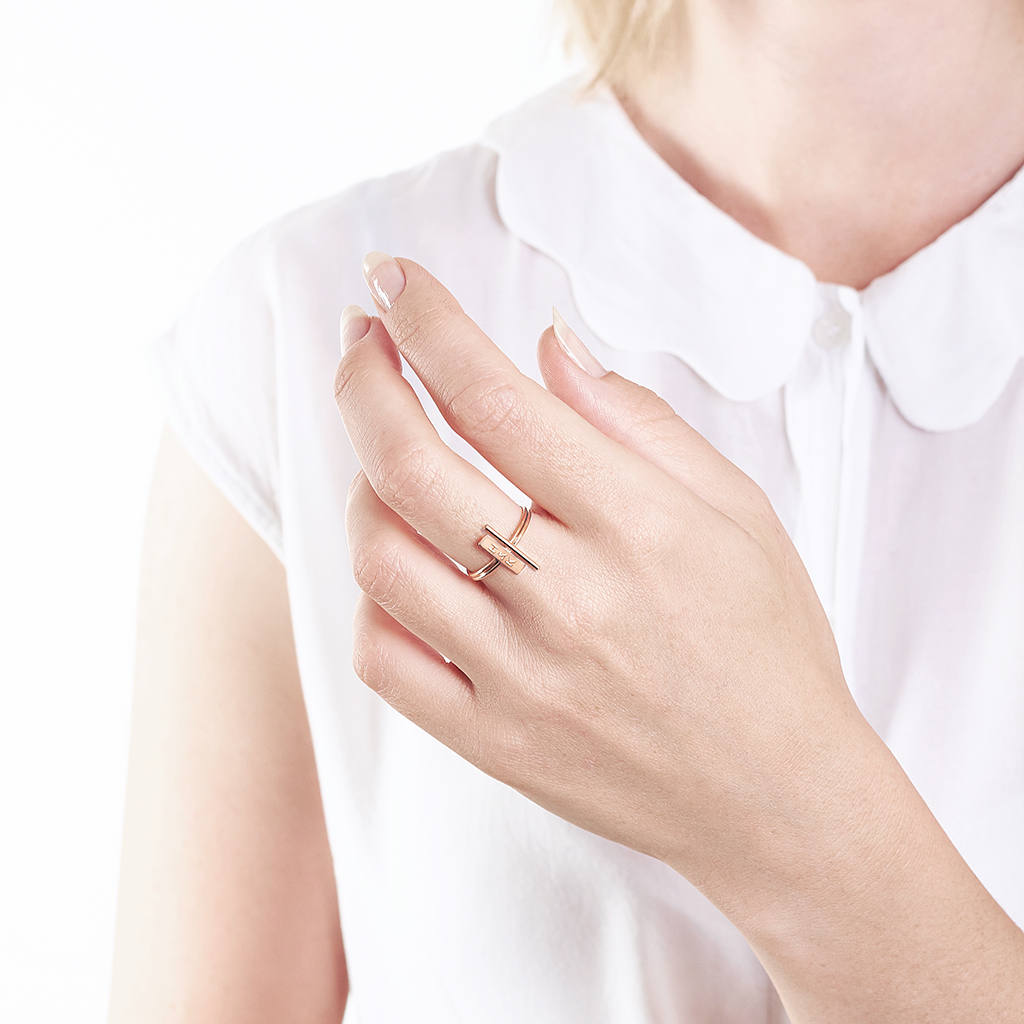 Set of Personalised Stacking Rings - skinny bar ring - custom initials ring - letter ring - gold bar ring - stacking rings uk