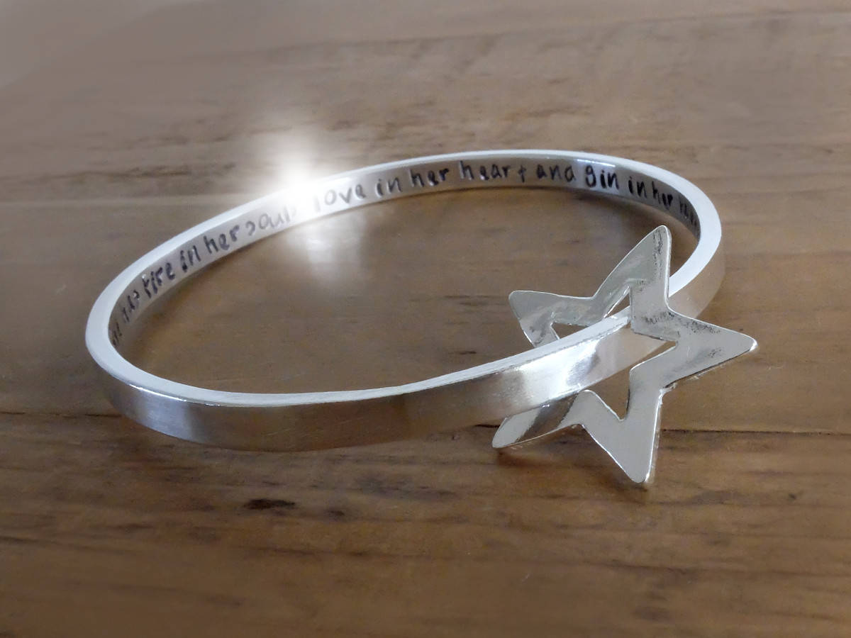 Chunky Personalised Sterling Silver Bangle with Silver Star, Silver Bangle with Floating Star, Bracelet with Star, Bangle with Star Charm