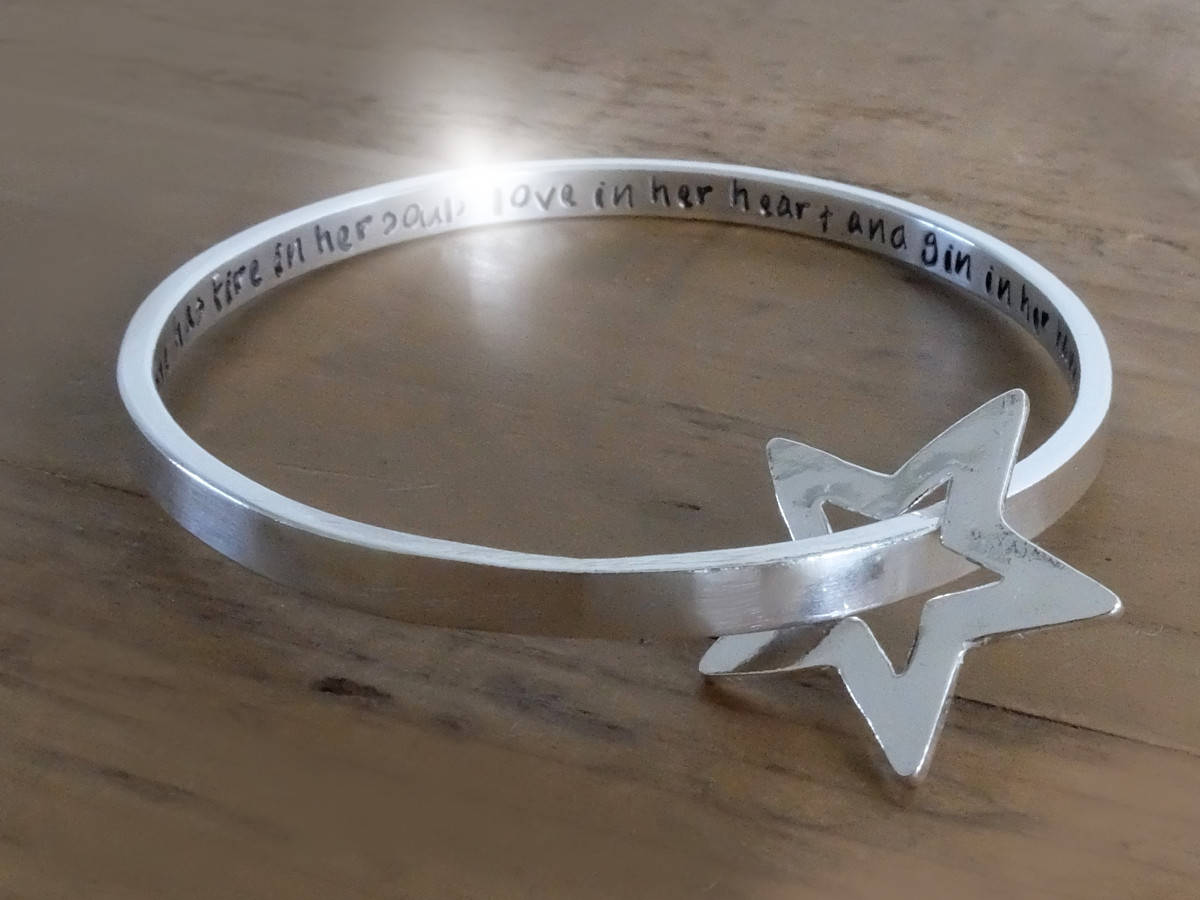 Chunky Personalised Sterling Silver Bangle with Silver Star, Silver Bangle with Floating Star, Bracelet with Star, Bangle with Star Charm