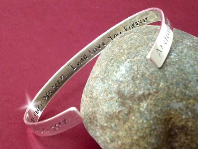 Personalised Silver Bangle, Personalised Bangle with Names, Bracelet with Message, Childrens Names Bangle, Engraved Both Sides, Silver Cuff