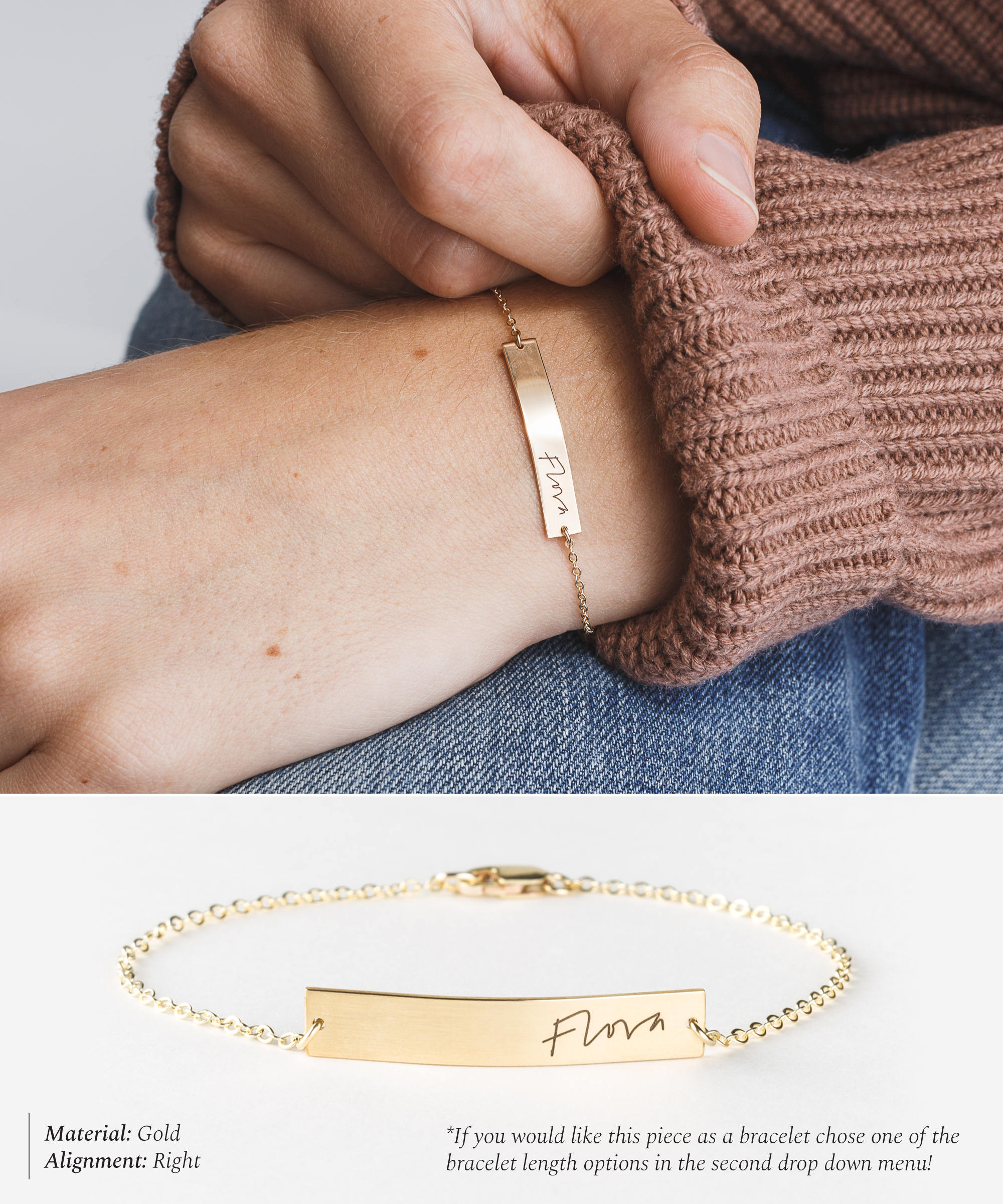 Actual Handwriting Bar Necklace or Bracelet, Custom Signature Necklace &bull; Personalized Gold, Silver or Rose Gold Name Bar Necklace &bull; LZ155_32