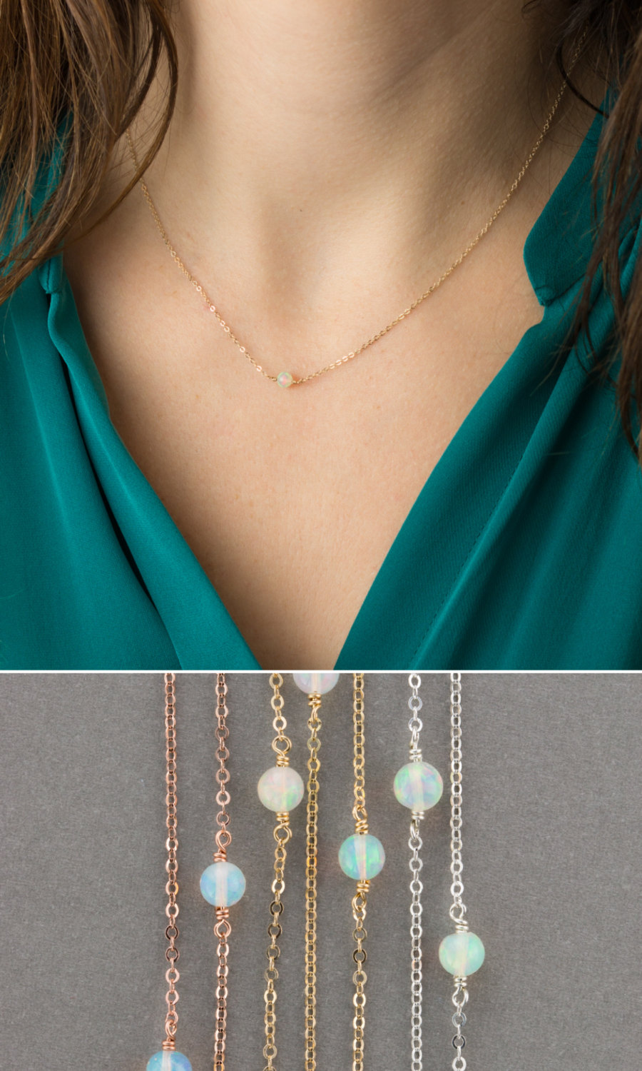 Dainty Opal Necklace, GENUINE real Opal on 18k Gold Fill, Sterling Silver or Rose Gold / Layered and Long LN630