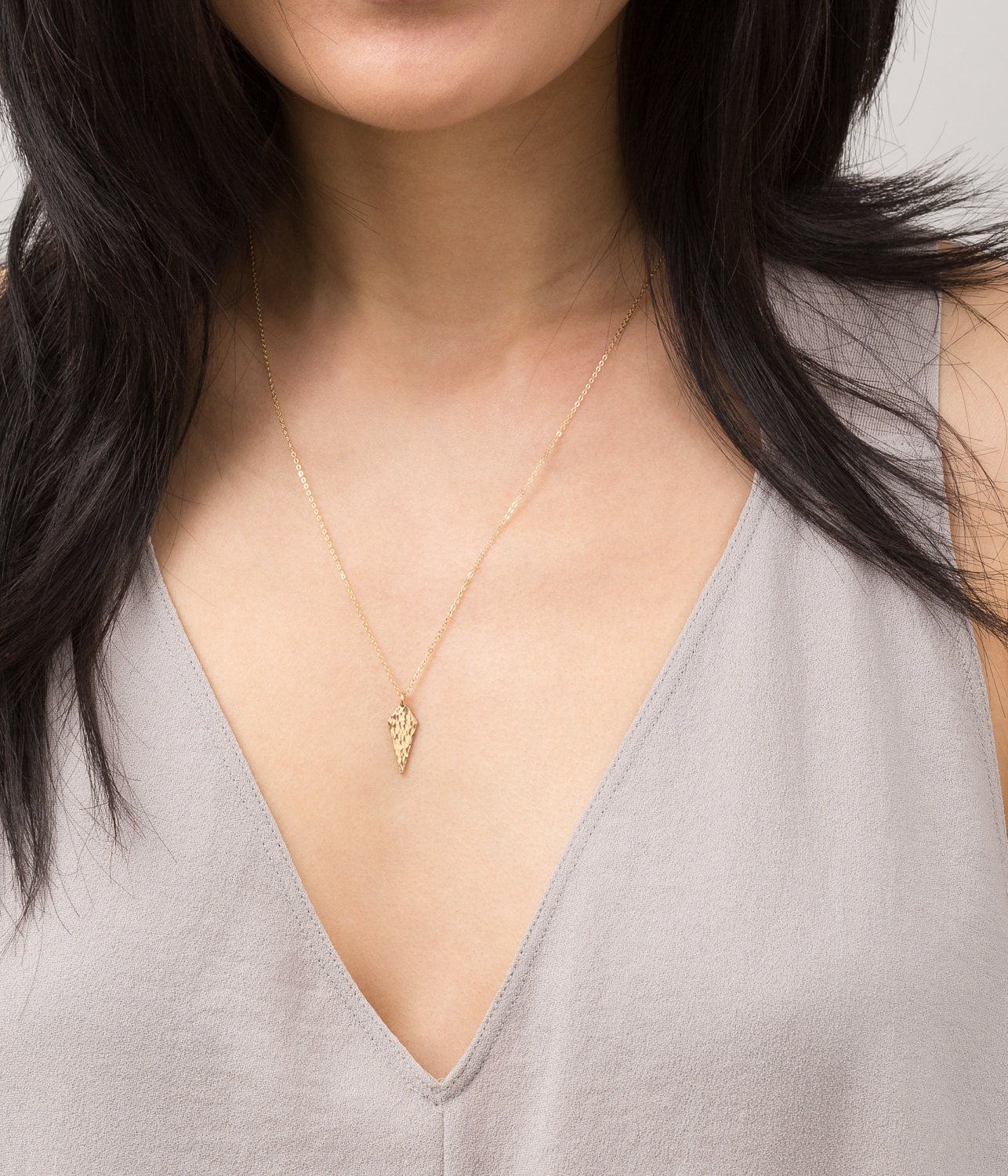 Diamond Point Necklace, Dainty Pendant Necklace &amp; Small Diamond Charm - 18k Gold Fill, Sterling Silver, Rose GF / MYRA, LN157_25_V