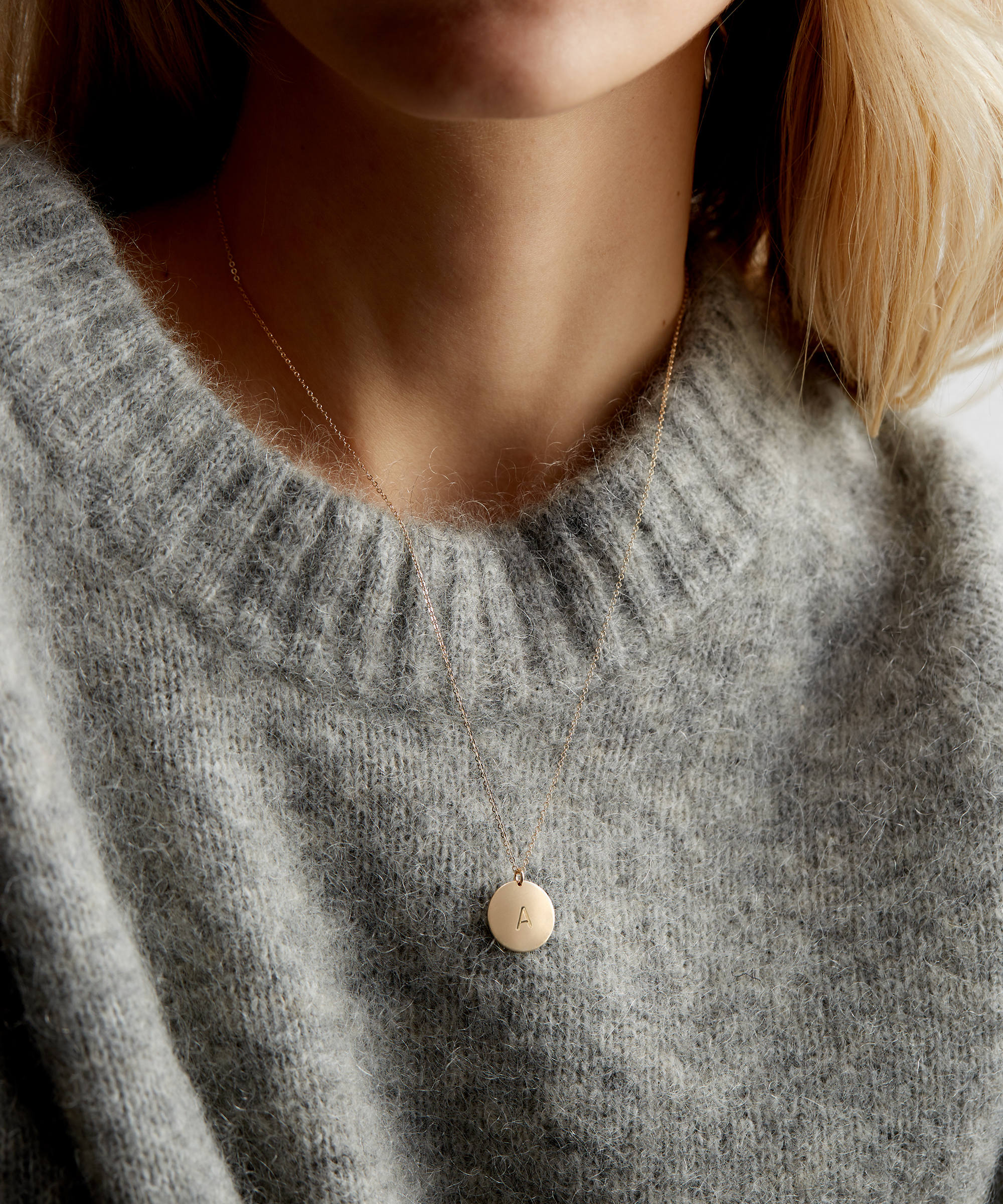 Large Gold Circle Necklace &bull; Initial Disk Necklace, Simple, Everyday Large Coin Necklace &bull; Custom Letter Pendant &bull; LN216