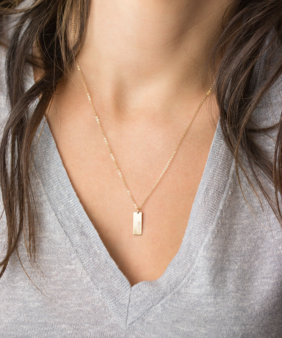 Personalized Tag Necklace &bull; Gold Initials Bar Necklace, Silver or Rose Gold &bull; Vertical Bar Necklace &bull; LN155_16_V