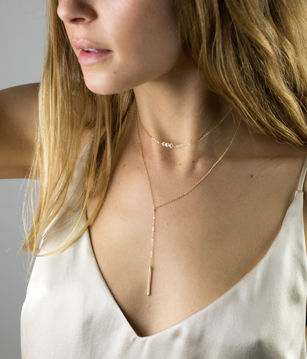 Short Lariat Y Necklace Gold, Silver, or Rose - Lariat Necklace - Layering Y Necklace 18k Gold Fill or Sterling Silver, LN120_25_Y