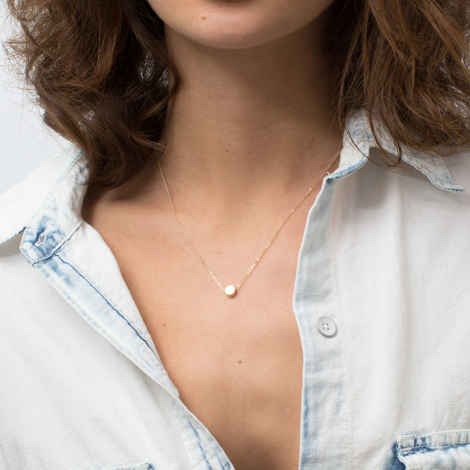 Simple Circle Necklace / Delicate Coin Necklace / The DOT Necklace with 18k Gold Filled or Sterling Silver Chain Layered And Long LN319