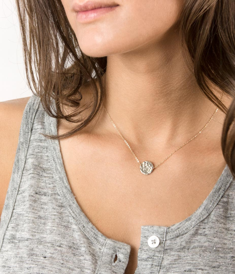 Suspended Circle Necklace &bull; Personalized Hammered Disc &bull; 18k Gold Fill Monogram Circle Disk Necklace &bull; Coin Initial Necklace &bull; LN213_H_hm