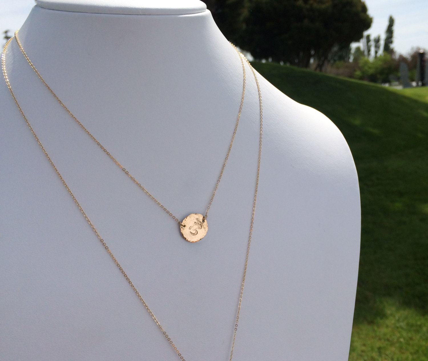 Suspended Circle Necklace &bull; Personalized Hammered Disc &bull; 18k Gold Fill Monogram Circle Disk Necklace &bull; Coin Initial Necklace &bull; LN213_H_hm