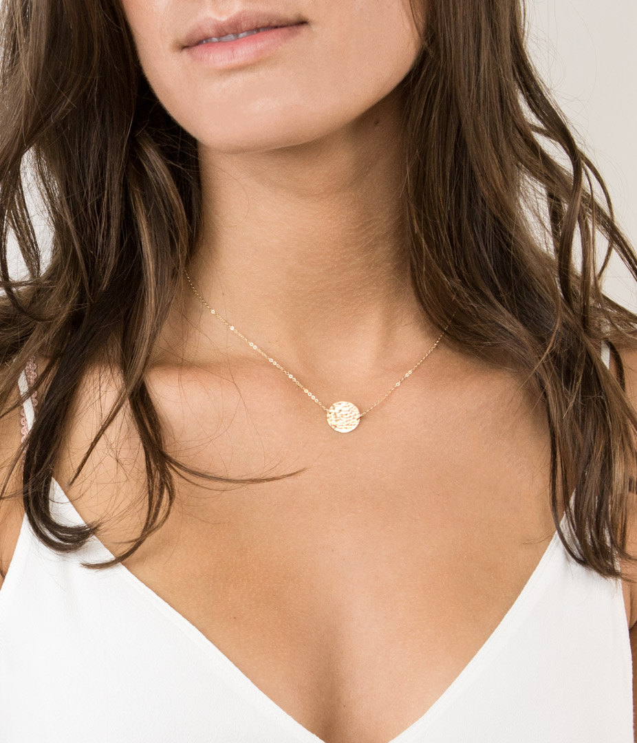 Suspended Circle Necklace &bull; Personalized Hammered Disc &bull; 18k Gold Fill Monogram Circle Disk Necklace &bull; Coin Initial Necklace &bull; LN213_H_hm