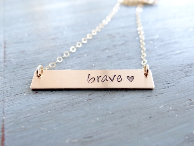 Brave 18kt Gold Bar Necklace. Hand Stamped Jewelry.  Inspiration Jewelry.  Layering Bar Necklace, Be Brave Inspirational Jewelry