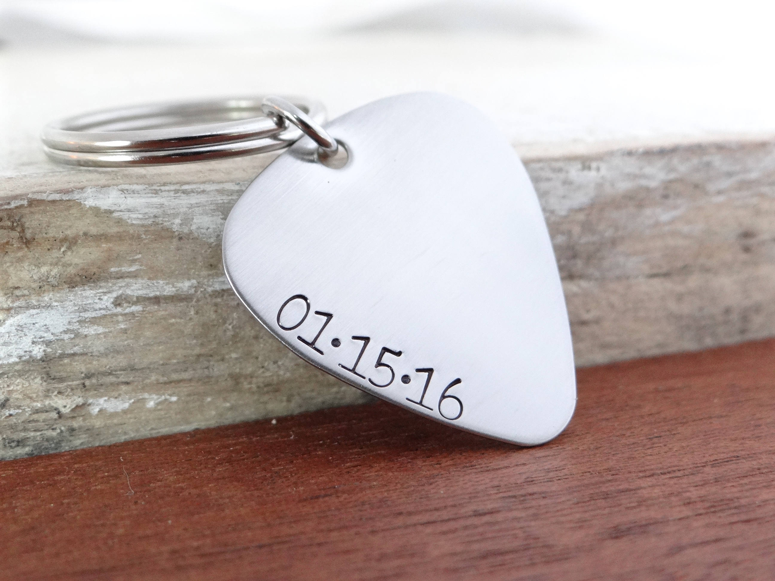 Guitar Pick Keychain with Custom Date. Stainless Steel Guitar Pick. Recovery, Sobriety, Anniversary, Birth Date. Necklace or Keychain