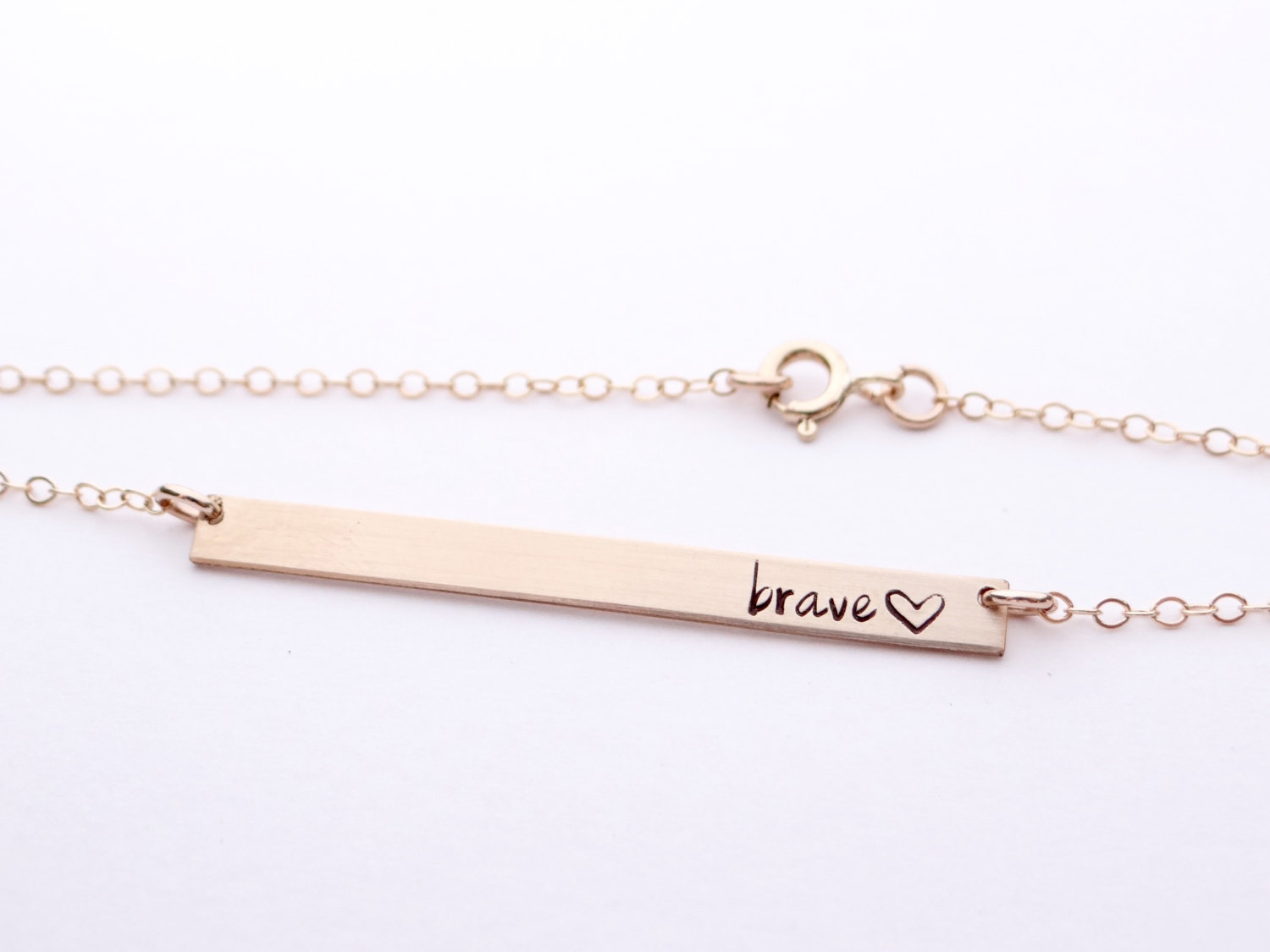 Hand Stamped Bar Necklace. Thin XL 18kt GoldBar with Brave. Minimalist, Engraved Necklace.  Layering Bar, Be Brave, Inspirational Jewelry