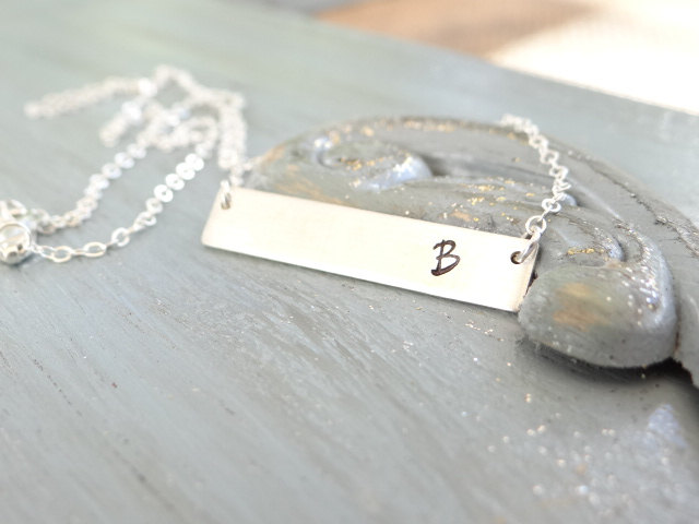 Sterling Silver Custom Monogrammed Bar Necklace. Hand Stamped Jewelry.  Minimalist, Engraved Necklace.  Layering Bar Necklace, Initials