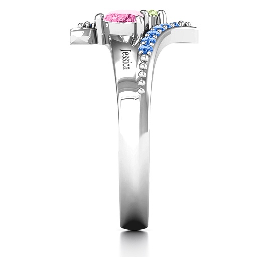 Diagonal Dream Ring With Heart Stones - The Handmade &trade;