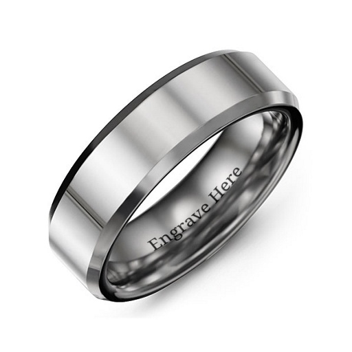 Men's Beveled Edge Polished Tungsten Ring - The Handmade &trade;